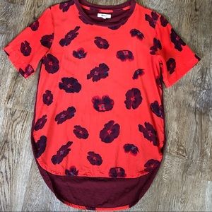 Madewell M floral high low orange/burgundy blouse